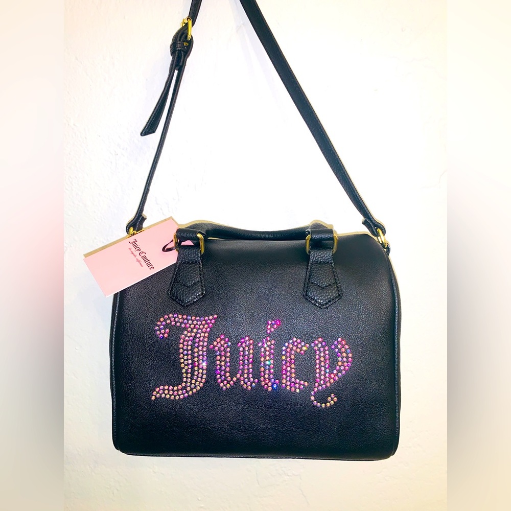 Juicy Couture Speedy Satchel Logo Bling Purse Handbag Crossbody Black